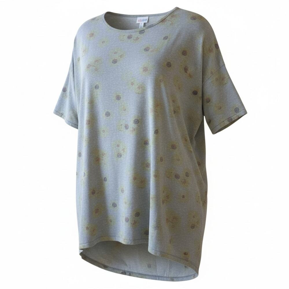 LuLaRoe Gray T-shirt Sunflower High Low Scoop Neck Short Sleeve Women Sz XL  #24